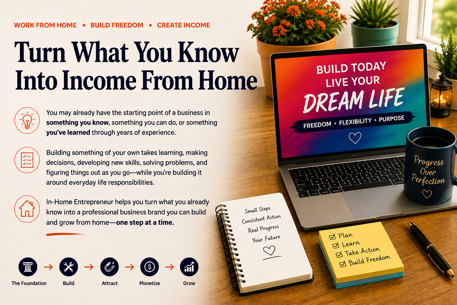 Moms and dads turn their knowledge and experience into income from home with the In-Home Entrepreneur Framework.